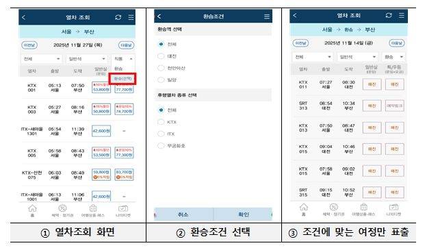 셀프 환승역 지정 예시화면