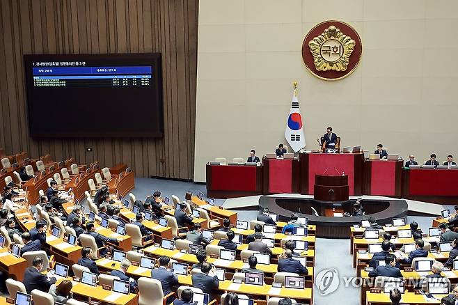 감사원장 임명동의안 본회의 통과 (서울=연합뉴스) 신현우 기자 = 30일 국회 본회의에서 감사원장(김호철) 임명동의안 등 안건이 통과되고 있다. 2025.12.30 nowwego@yna.co.kr