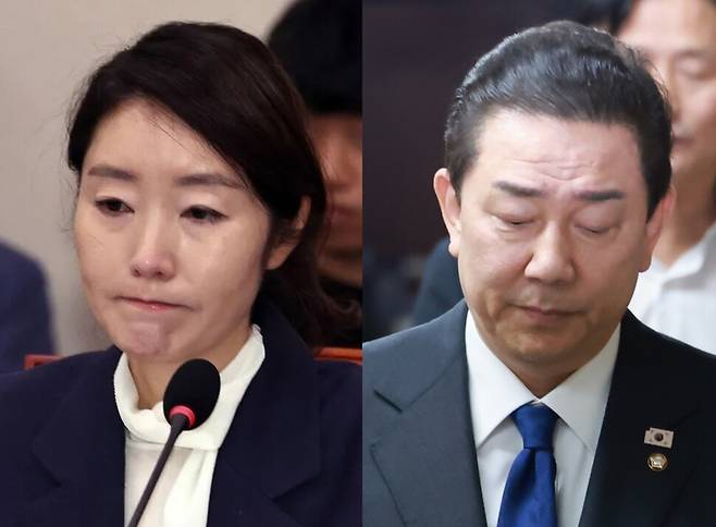 강선우 더불어민주당 의원(왼쪽)과 김병기 민주당 전 원내대표. 연합뉴스