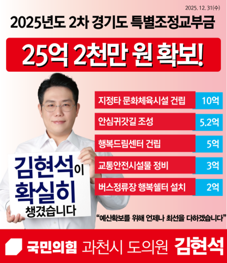 경기도의회 국민의힘 김현석 의원 2025년도 2차 경기도 특별조정교부금 확보 안내문. 의원실 제공