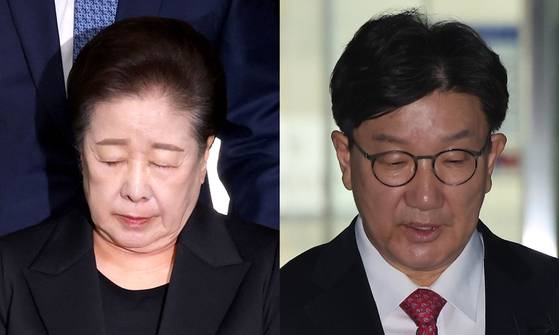 권성동 국민의힘 의원 등에게 금품을 전달하고 이권을 청탁한 혐의를 받는 한학자 통일교 총재가 지난 9월 서울 서초구 서울중앙지방법원에서 열린 구속 전 피의자심문(영장실질심사)에 출석하는 모습. 뉴스1