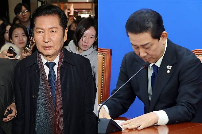 더불어민주당 정청래 대표와 김병기 전 원내대표. 연합뉴스, 박종민 기자