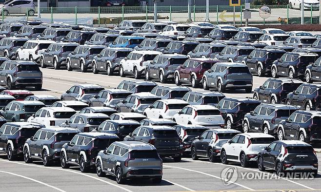 지난달 대미 전기차 수출 97% 급감 (평택=연합뉴스) 홍기원 기자 = 24일 경기도 평택항에 전기차 등 수출용 차량이 세워져 있다.
    미국 현지 생산과 판매 감소 여파로 지난달 한국의 대미 전기차 수출이 작년 같은 달 대비 100% 가까이 감소한 것으로 나타났다.
    24일 관세청 수출입 통계에 따르면 지난달 한국이 미국에 수출한 전기차 신차 대수는 164대로, 작년 같은 달(6천209대) 대비 97.4% 급감했다. 2025.8.24 xanadu@yna.co.kr