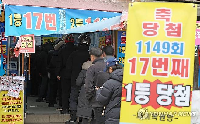 복권판매점에 줄 선 시민들 사진은 기사의 특정 내용과는 무관함[연합뉴스 자료사진]