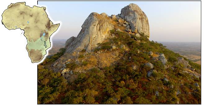 9500년 전 화장터가 발굴된 말라위의 호라1 유적지의 위치(지도의 검은 테두리)와 실제 사진./미 예일대