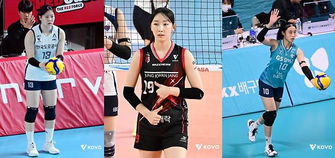 여자부 영플레이어상 후보인 이지윤과 최서현, 최유림(사진 왼쪽부터)  [한국배구연맹 제공. 재판매 및 DB 금지]