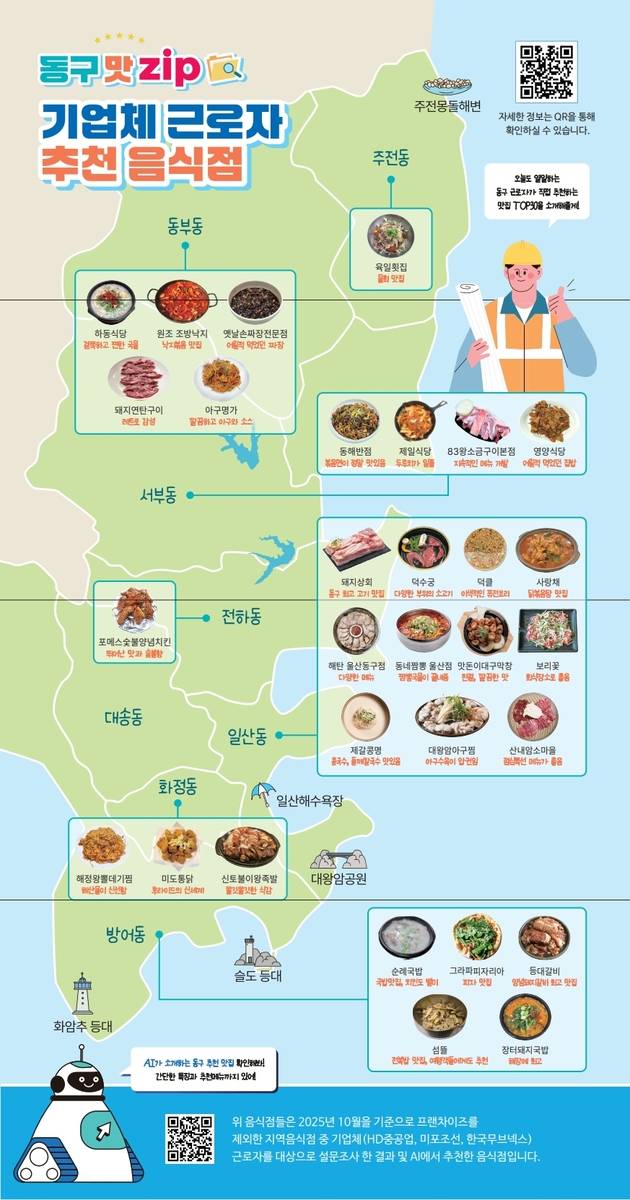 울산 동구 음식점 안내 지도 '동구 맛집' [울산시 동구 제공. 재판매 및 DB 금지]