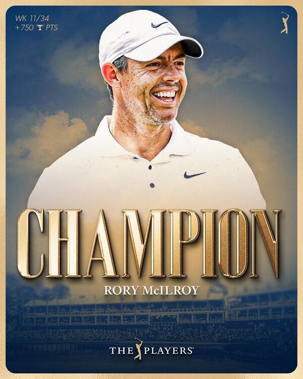 정상에 오른 로리 매킬로이(사진=PGA TOUR SNS)