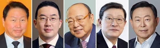 최태원, 구광모, 김승연, 허태수, 신동빈(왼쪽부터)