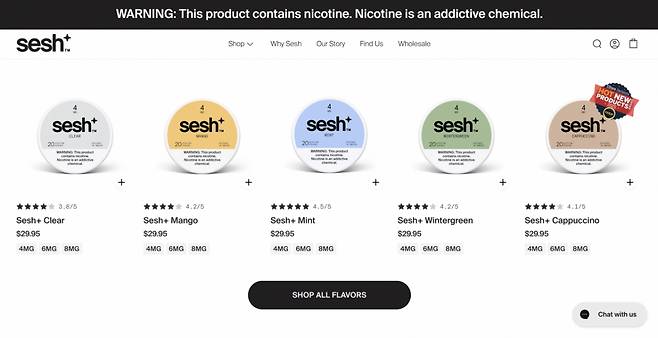 니코틴파우치를 판매하는 스타트업 세시 홈페이지/사진제공=세시