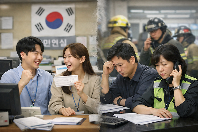 공무원 보수가 9년 만에 최고 인상률을 기록한 가운데, 저연차 공무원들의 표정과 달리 실무 책임이 집중된 중간 연차 공무원들은 여전히 분주한 일상을 이어가고 있다. 보수 인상을 바라보는 공직 사회의 엇갈린 분위기가 한 장면에 대비돼 나타난다.<챗GPT 생성>