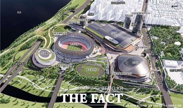 잠실종합운동장 개발계획에 따라 새롭게 조성되는 주변 조감도. 맨 오른쪽이 잠실야구장을 허물고 그 자리에 들어서는 돔구장. /서울시