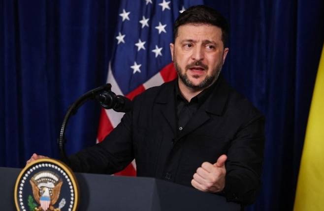 볼로디미르 젤렌스키 우크라이나 대통령 방미 당시 모습. [연합]