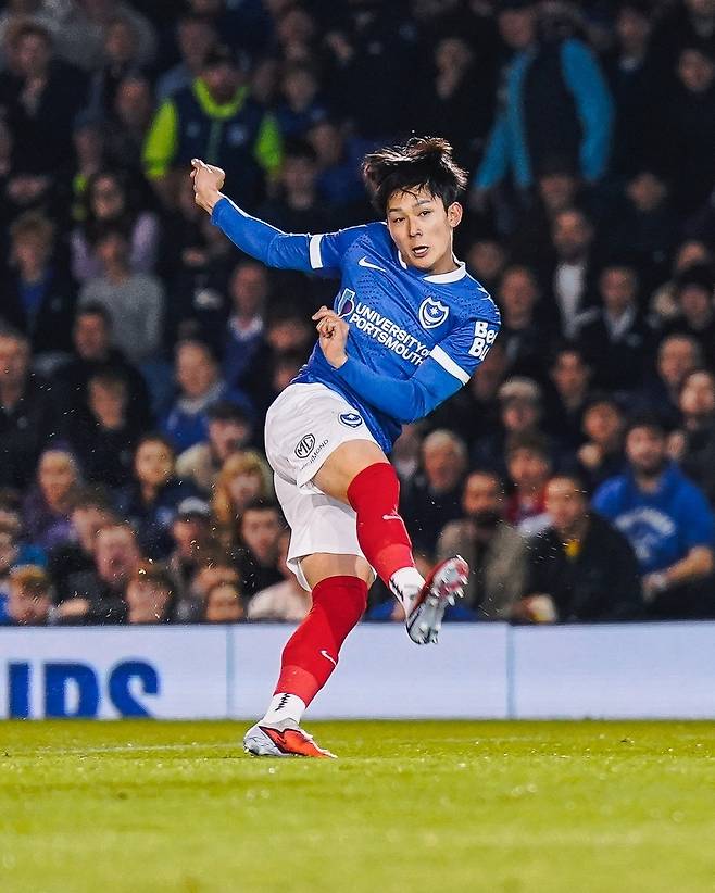 2일 왓퍼드전에서 포츠머스 데뷔골을 터뜨린 양민혁. 양민혁 개인 SNS