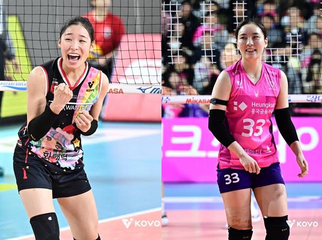 원더독스에서 호흡을 맞췄던 정관장 인쿠시(왼쪽)와 흥국생명 이나연. /사진=KOVO 제공