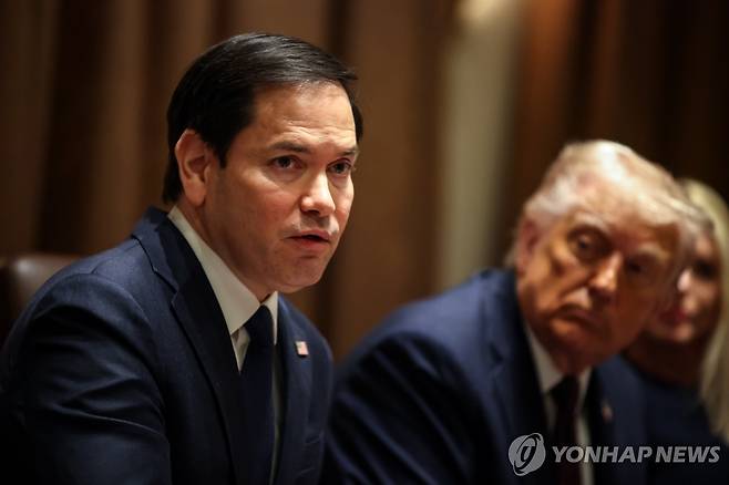 미국 루비오 국무부 장관과 트럼프 대통령 [UPI 연합뉴스 자료사진. 재판매 및 DB 금지]