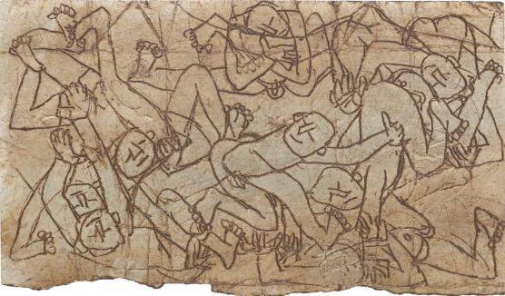 이중섭작 아이들, 1950년대, 은지에 철필, 9x15.2cm