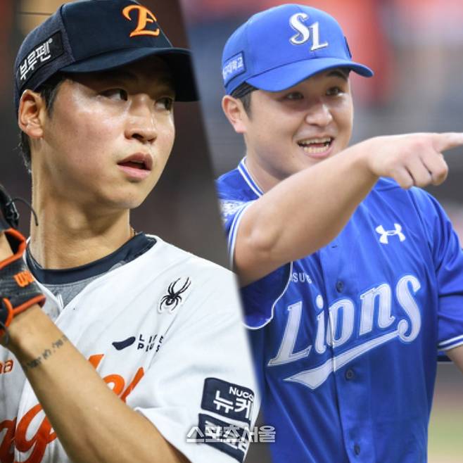 한화 엄상백(왼쪽)과 삼성 최원태(오른쪽)의 모습. 사진 | 스포츠서울 DB