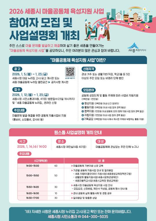 마을공동체 육성지원 사업 홍보물. 세종시 제공