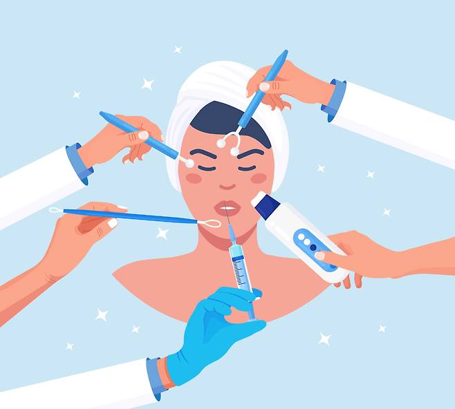 In the animated image, a woman is shown receiving multiple cosmetic treatments [GETTY IMAGES]