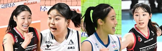 인쿠시(정관장),  이지윤(한국도로공사), 최유림(GS칼텍스), 최서현(정관장). 한국배구연맹 제공