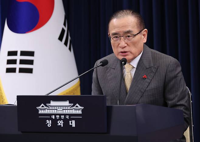 위성락 국가안보실장이 1월2일 청와대 기자회견장에서 이재명 대통령의 중국 국빈방문에 대해 브리핑하고 있다. ⓒ연합뉴스