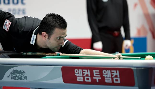 우리금융캐피탈 다비드 사파타가 스트로크를 준비하고 있다. /사진=PBA 제공