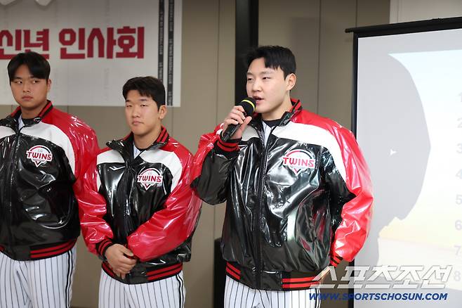 시무식에서 소감을 밝히는 양우진. 사진제공=LG 트윈스