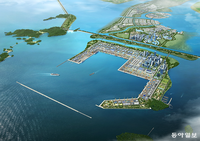 전북 새만금항 신항 조감도. 내년 하반기 1단계로 2선석이 우선 개장하고, 2040년까지 총 9선석으로 확대될 예정이다. 전북도 제공