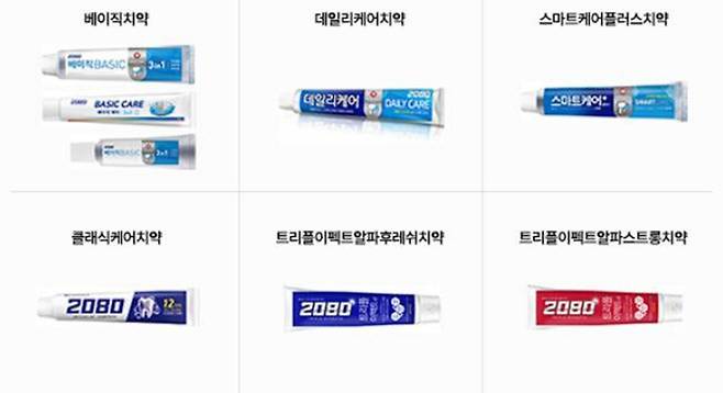 회수 조치 대상인 2080 치약 제품 6종. 뉴스1