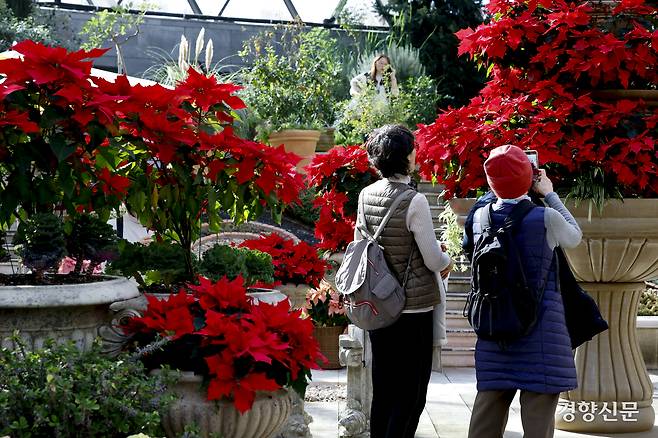 서울의 낮 최고 기온이 1도로 온화한 날씨를 보인 7일 서울 강서구 서울식물원에서 시민들이 가벼운 옷차림으로 관람하고 있다.  문재원 기자