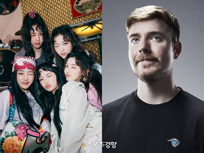 그룹 뉴진스(왼쪽)와 전세계 구독자 수 1위 유튜버 미스터비스트. 경향신문 자료사진