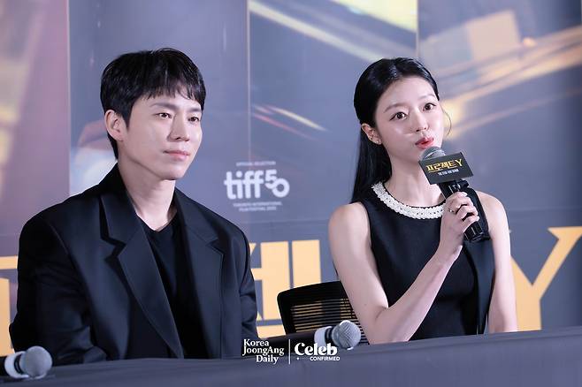 The cast of the film “Project Y” during a press conference at the Lotte Cinema World Tower in Jamsil, southern Seoul on Jan. 8. [DANIELA GONZALEZ PEREZ]
