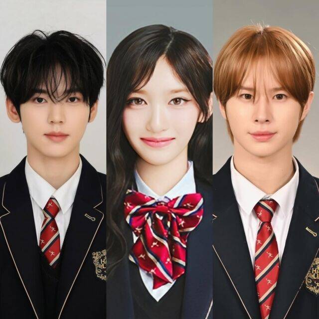 왼쪽부터 제로베이스원 한유진, 아이브 이서, 투어스 경민 / 한림예고 인스타그램