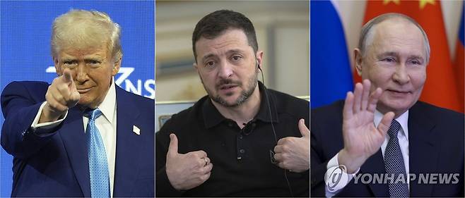 트럼프 미국 대통령(왼쪽부터), 젤렌스키 우크라이나 대통령, 푸틴 러시아 대통령 [AP 연합뉴스 자료사진. 재판매 및 DB 금지]