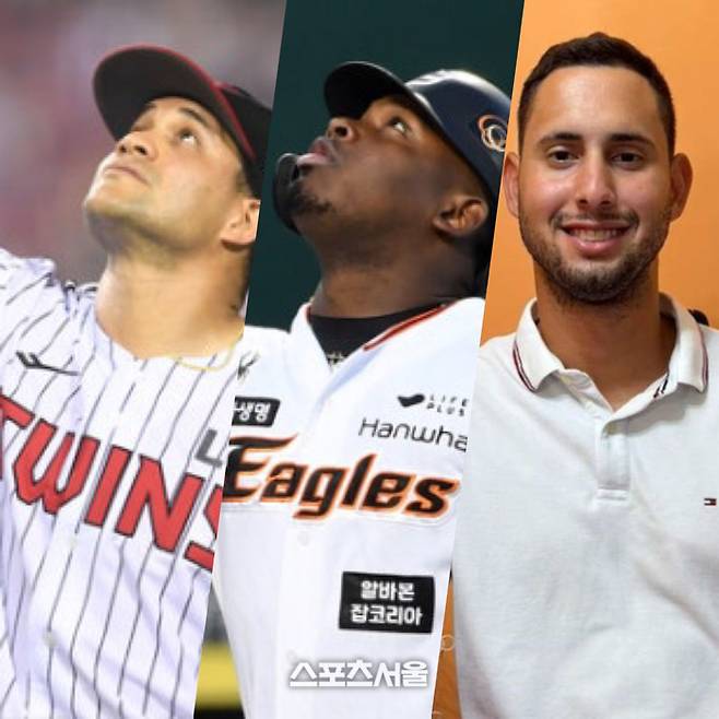 왼쪽부터 LG 치리노스, 한화 페라자, 에르난데스의 모습. 사진 | 스포츠서울 DB, 한화 이글스