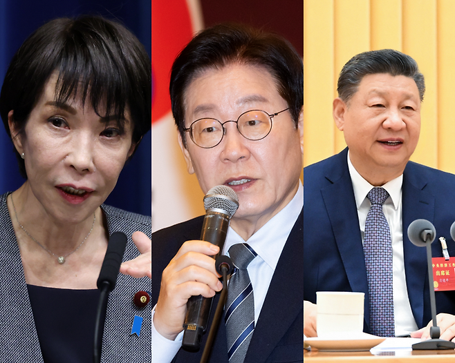 다카이치 사나에 일본 총리(왼쪽부터), 이재명 대통령, 시진핑 중국 국가주석 ⓒ연합뉴스