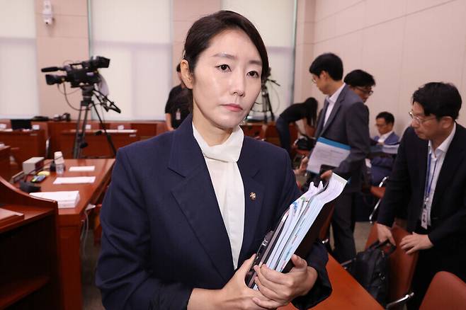 강선우 무소속 의원(당시 여성가족부 장관 후보자)이 2025년 7월14일 국회 여성가족위원회에서 열린 여성가족부 장관 후보자 인사청문회에 출석한 모습. 연합뉴스