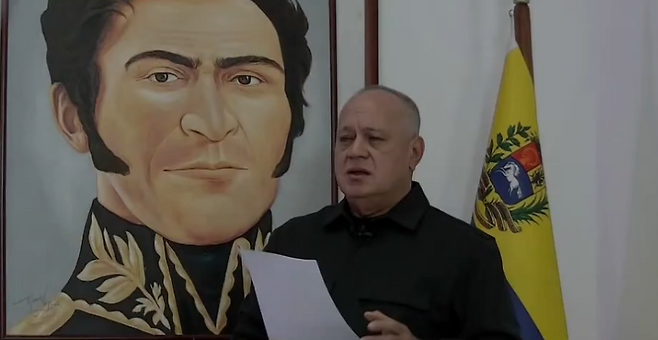 Interior Minister Cabello, known as a hardliner, is speaking. (SBS capture)