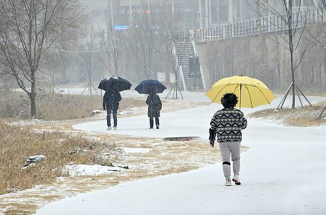 Snow blankets areas in Gangwon Province on Dec. 23. (Yonhap)
