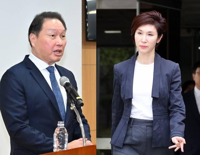 최태원(왼쪽)) SK그룹 회장과 노소영 아트센터 나비 관장.[헤럴드DB]