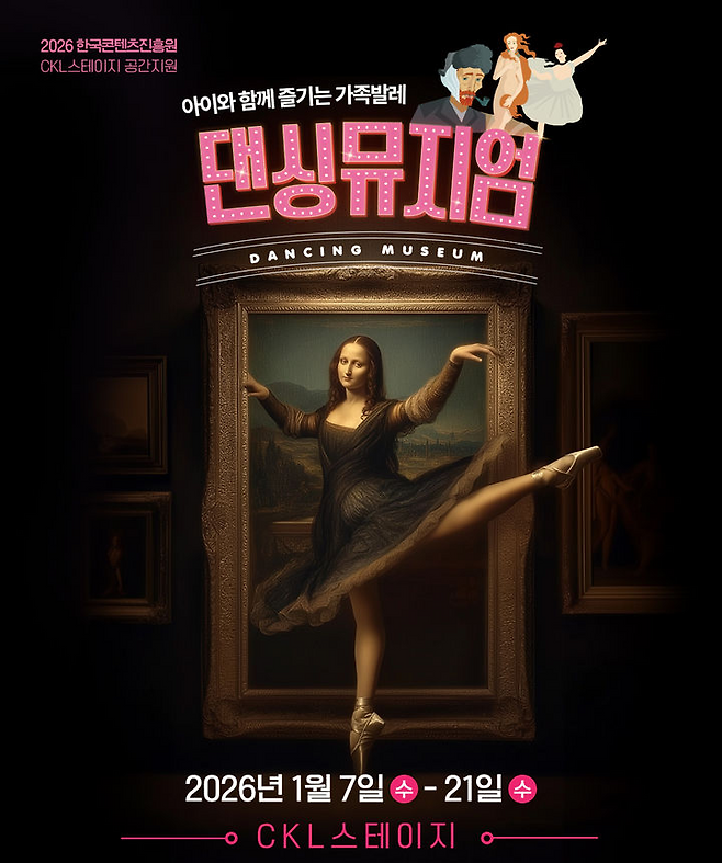 가족 발레 ‘댄싱뮤지엄’ 포스터. 레오나르도 다빈치의 ‘모나리자’를 모티프로 무대 콘셉트를 표현했다. 사진제공｜서울발레시어터