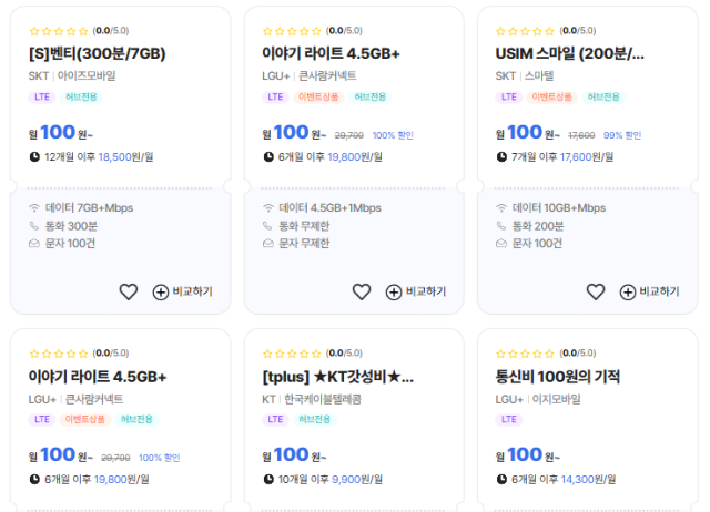 알뜰폰 허브 홈페이지 캡처