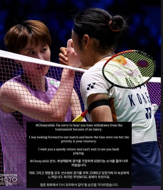 안세영이 SNS에서 기권한 천위페이를 걱정하고 있다.안세영 SNS 캡쳐