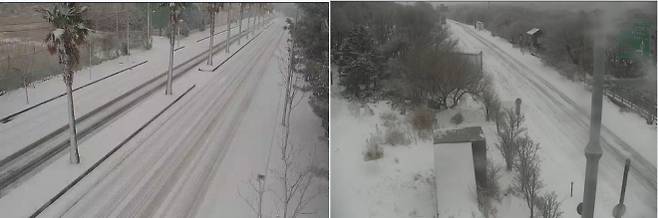 서귀포 강창학경지장(왼쪽)과 1100도로 폐쇄회(CC)TV 영상 캡처. 제주도자치경찰단 교통정보센터 제공