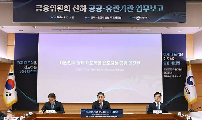 12일 정부서울청사 별관에서 ‘금융위원회 산하 금융유관기관 업무보고’가 열리고 있다. (사진=금융위원회)