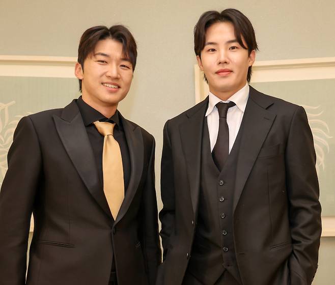 LG 박해민과 임찬규. 사진=LG 제공