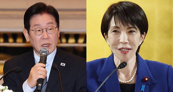 이재명 대통령(왼쪽)과 다카이치 사나에 일본 총리가 오는 13일 일본 나라현에서 정상회담을 갖는 것을 두고, 일본 언론들이 한미일 공조로 중국과의 갈등 국면을 타개해야 한다며 제언했다.[연합]