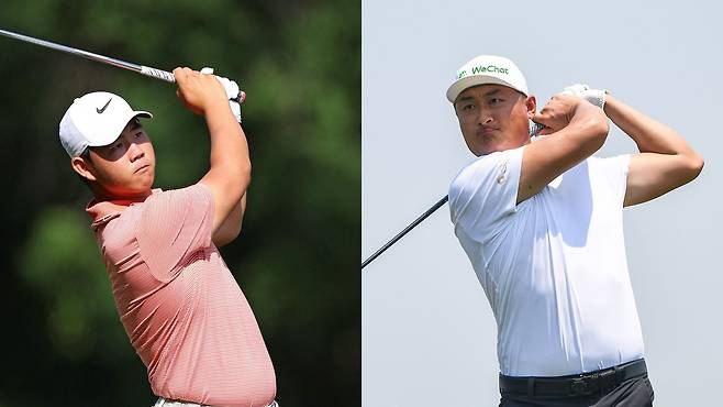Tom Kim, left, and Li Haotong  [AFP/YONHAP]