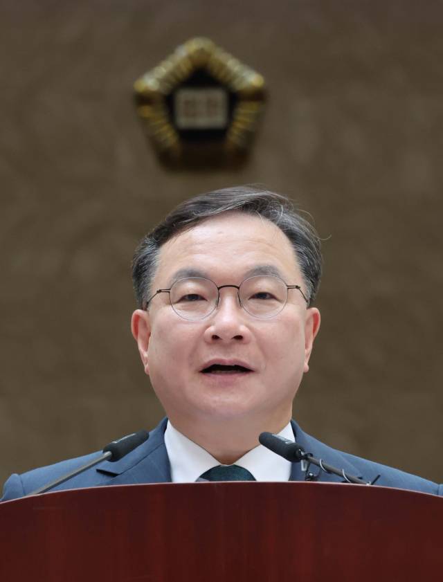 박영재 대법관이 2024년 8월 서울 서초구 대법원에서 열린 대법관 취임식에서 취임사를 하고 있다. 사진공동취재단